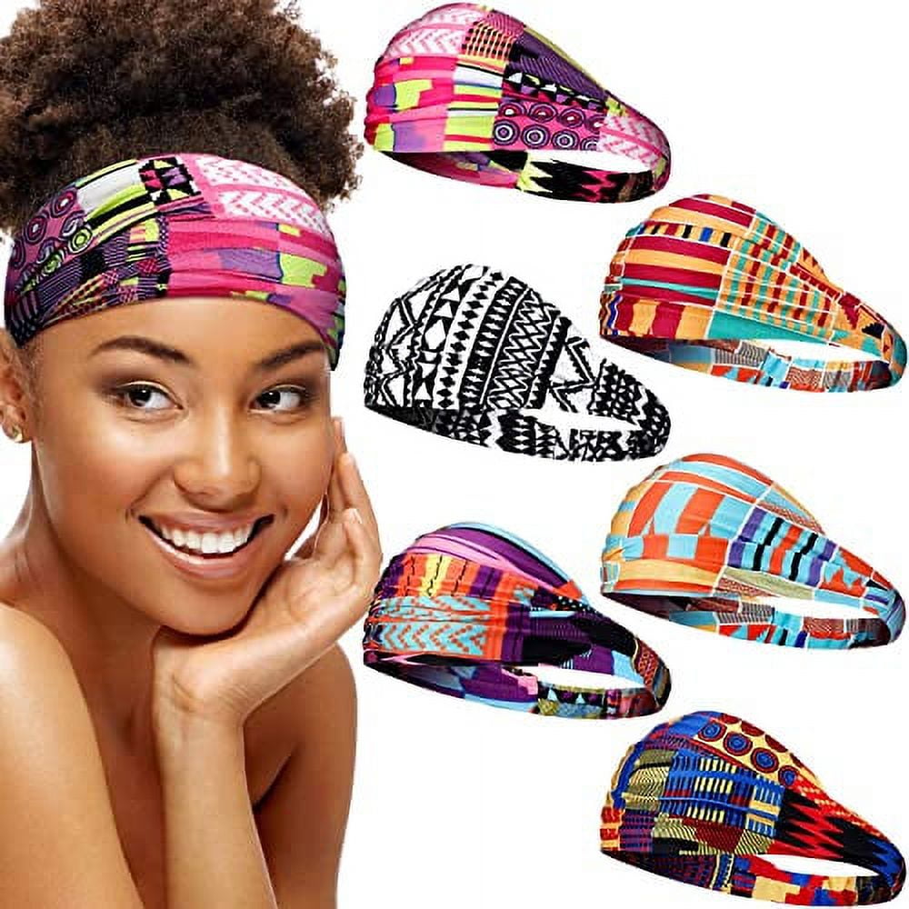 Chuangdi 6 Pieces Headband with Buttons for Mask African Boho Knot Turban  Headbands Nurse Elastic Headbands Beach Hair Accessories for Women Girls