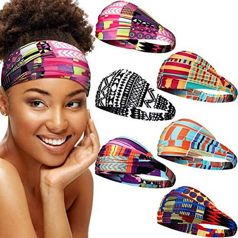 SATINIOR 6 Pieces African Headband Boho Print Headband Yoga Sports Workout  Hairband Elastic Twisted Knot Turban Headwrap for Women Girls Hair  Accessories (Bohemia Prints) 