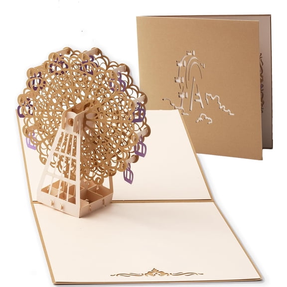 SATONA 3D Ferris Wheel Pop-Up Greeting Card with Envelope, Laser-Cut Keepsake Card for Birthdays, Anniversaries and Thank You