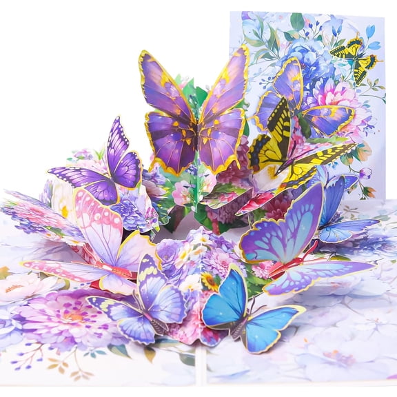 SATONA 3D Pop-Up Butterfly Greeting Card  Elegant Floral and Butterfly Design with Perfect for Birthdays, Anniversaries, Thank You Notes, All Occasions  Includes Envelope and Message Space