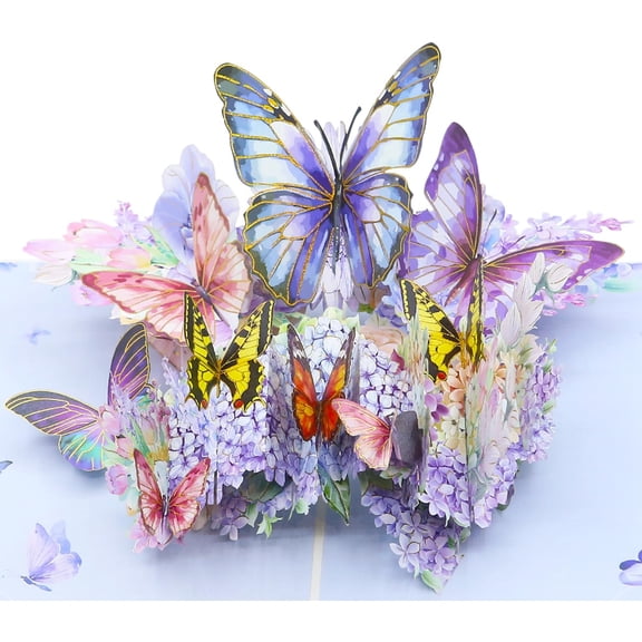 SATONA 3D Pop-Up Butterfly Greeting Card, Hydrangea Bloom Floral Design with Gold Foil Details, Envelope and Message Space