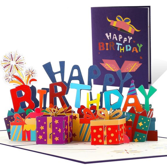 SATONA 3D Pop-Up Celebration Greeting Card, Colorful Gift Box Design with Envelope & Message Note, Unique Party Card for Kids, Adults, Friends, Special Events and Festive Occasions