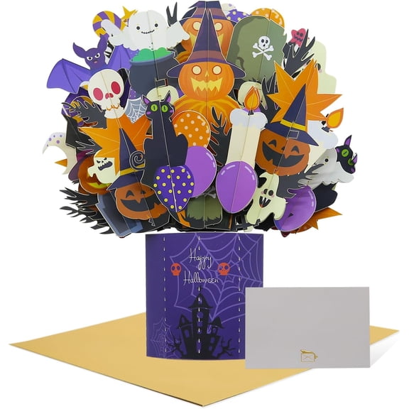 SATONA 3D Pop-Up Halloween Greeting Card, Purple Spooky Bouquet Display with Note Card and Envelope