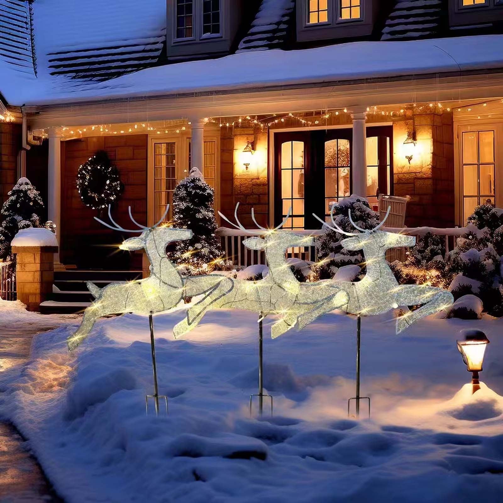 SATRINO 3Piece 2D Lighted Christmas Deer Family Set, Large Outdoor