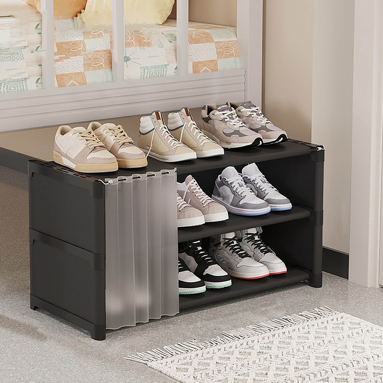 Stackable Compact Shoe Rack SATRINO 3 Tier Small Shoe Rack, Narrow Stackable Kids Toddler Adult ...