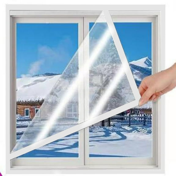 SATRINO 39.4 Inch x 47.2 Inch Window Insulation Kit Cuttable Transparent Film Straps Reusable Window Plastic for Patio Winterizing Thicken Warm Winter Waterproof Attic Insulation Cover