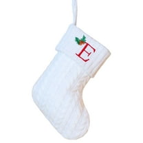 SATRINO Christmas Stockings with Initials, 7.1 Inches Small Embroidered Letter Knit Red White Christmas Stocking for Family Holiday Decorations and Xmas Tree Fireplace (E)