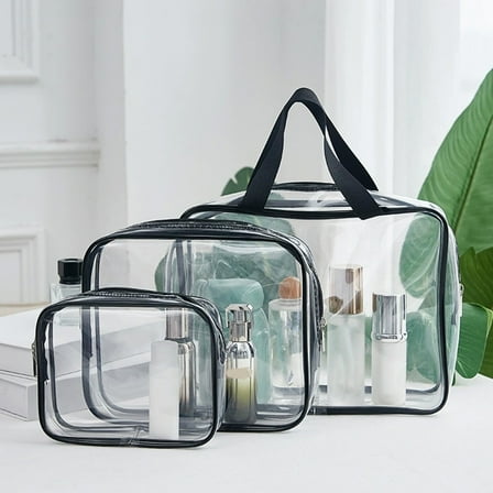 SATRINO Clear Toiletry Bag for Women Men, Portable Large Travel Makeup Bag, Waterproof & Draining Transparent Cosmetic Bag, Carry On Airport Airline Compliant Bag
