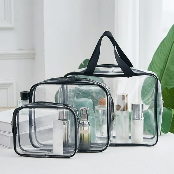 SATRINO Clear Toiletry Bag for Women Men, Portable Large Travel Makeup Bag, Waterproof & Draining Transparent Cosmetic Bag, Carry On Airport Airline Compliant Bag