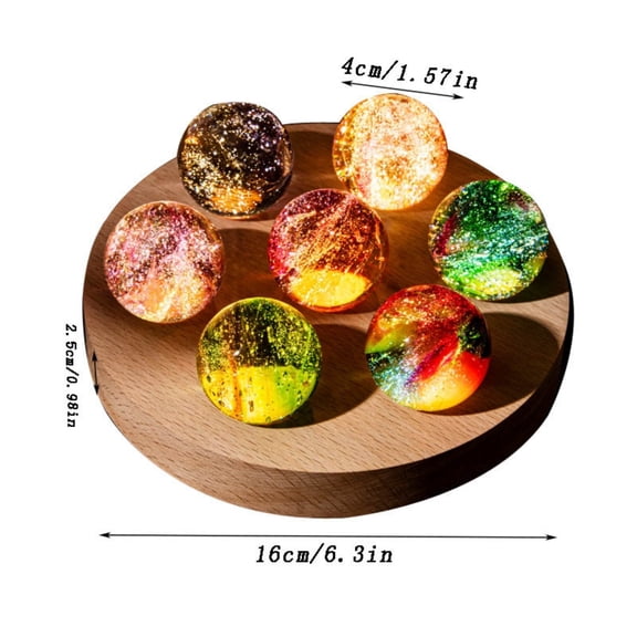 SATRINO Crystal Glass Balls 1.5 Inch Decorative Ball Set Crystal Chakra Balls with LED Wooden Base Sphere Balls Night Light for Decorate Vases Tables Wedding Party