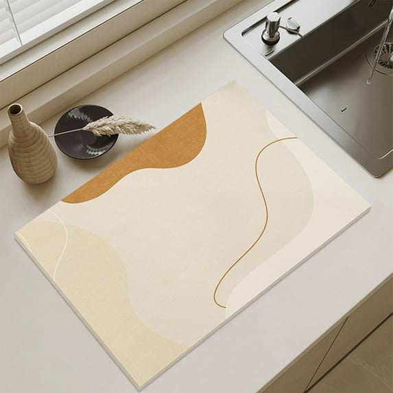 SATRINO Dish Drying Mat for Kitchen Counter / Coffee Bar Mat for Countertops / Heat Resistant Drainer Mat with Non-slip Rubber Backed / Hide Stain Kitchen Absorbent Draining Mat / Beige 16"x12"