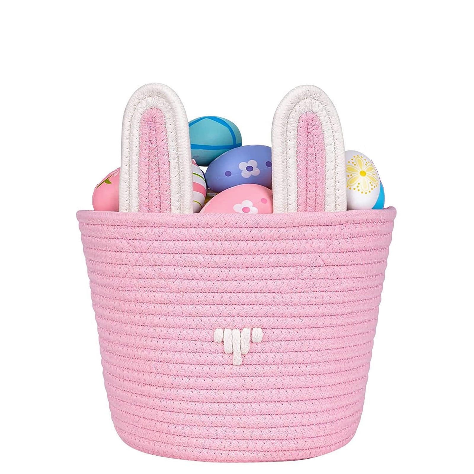 SATRINO Easter Basket, Empty Easter Baskets Essentials for Kids Boys Girls with Bunny Tag Egg Basket Eater Gifts for Toddler Teens Babys First Easter Basket