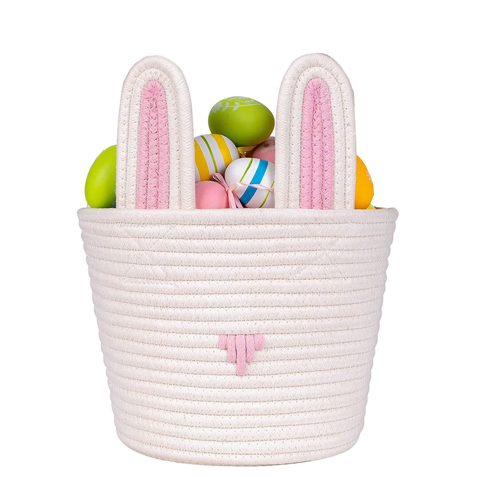 SATRINO Easter Basket, Empty Easter Baskets Essentials for Kids Boys Girls with Bunny Tag Egg Basket Eater Gifts for Toddler Teens Babys First Easter Basket