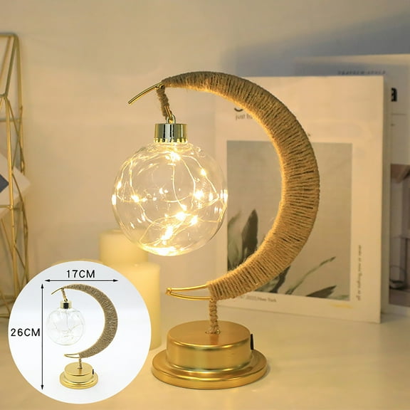 SATRINO LED Moon Table Lamp Battery Operated Decorative Star Lamp Magic Half Moon Night Light Ramadan Decorations Bedside Lamp for Home Bedroom Office Party Holiday Warm Moonlight Gift