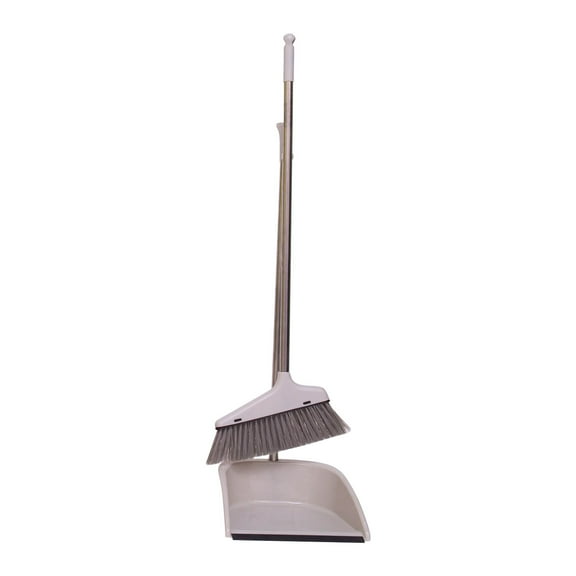SATRINO Long Handle Broom and Dustpan Set,Upright Dust Pan Combo for Home, Kitchen, Room, Office, Lobby Floor Use Without
