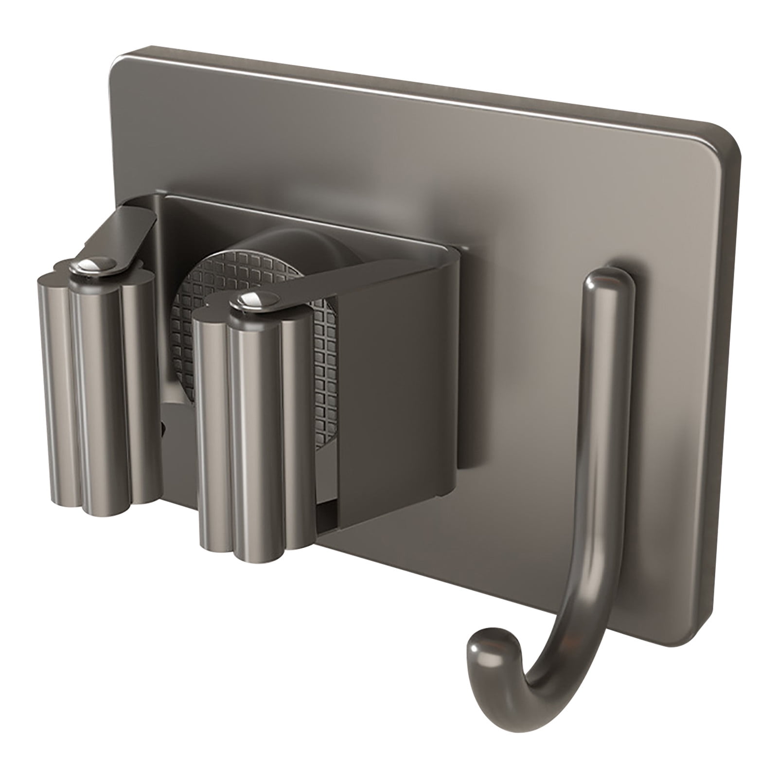 HOMEASY Mop Broom Holder Wall Mount – SUS304 Stainless Steel – 2-in-1 No-Drill Or Screw Installation – With Hooks