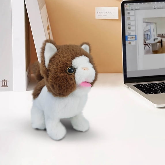 SATRINO Plush Electronic Interactive Cats That Move and Meow Walking Lifelike Interactive Toy Robot Kitten Pet Cute Stuffed Kitten for Girls Kids (Brown)