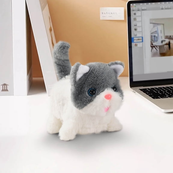 SATRINO Plush Electronic Interactive Cats That Move and Meow Walking Lifelike Interactive Toy Robot Kitten Pet Cute Stuffed Kitten for Girls Kids (Grey)