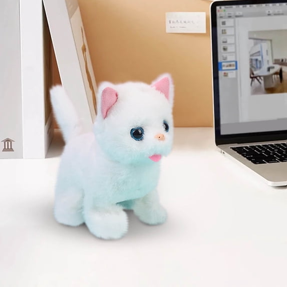 SATRINO Plush Electronic Interactive Cats That Move and Meow Walking Lifelike Interactive Toy Robot Kitten Pet Cute Stuffed Kitten for Girls Kids (White)