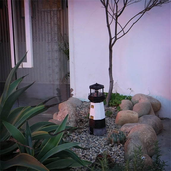 SATRINO Solar Lighthouse, Indoor Outdoor Lighthouse with Rotating Beacon LED Lights, Waterproof Decorative LED Lights for Garden Patio Landscape Outside Yard Well Cover Gifts(Black)