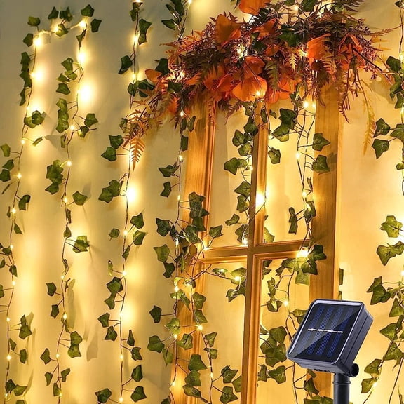 SATRINO Solar Vine String Lights, 16.4ft 100 LED Solar String Lights, Artificial Ivy Leaf Solar Plant Vine Lights, Outdoor Ivy Fairy Lights for Outside Wedding Garden Fence Wall Hanging Decor