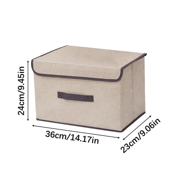 SATRINO Storage Bins with Lid Fabric Storage Box Basket PU Leather Handle Textured Woven Cotton Linen Decorative Foldable Washable Shelf Closet Organizer Container (Flip-top Lid, Beige, Large)