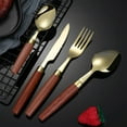 thumbnail image 1 of SATRINO Wood Handle Silverware Set - 4-Piece Stainless Steel Flatware with Steak Knife, Fork, Spoon, Elegant Tableware Cutlery for Dining (Gold), 1 of 8