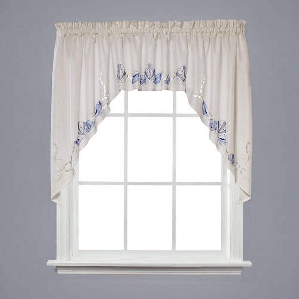Ocean Blue Linen Textured Rod Pocket Swag Valance Pair