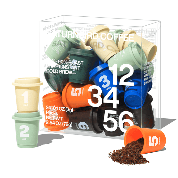 Saturnbird Specialty Instant Coffee 24 Cups, Cold Brew Freeze-Dried Coffee, 100% Arabica, Brew with Hot/Cold Water, No.1-6 Light/Medium/Dark Roast