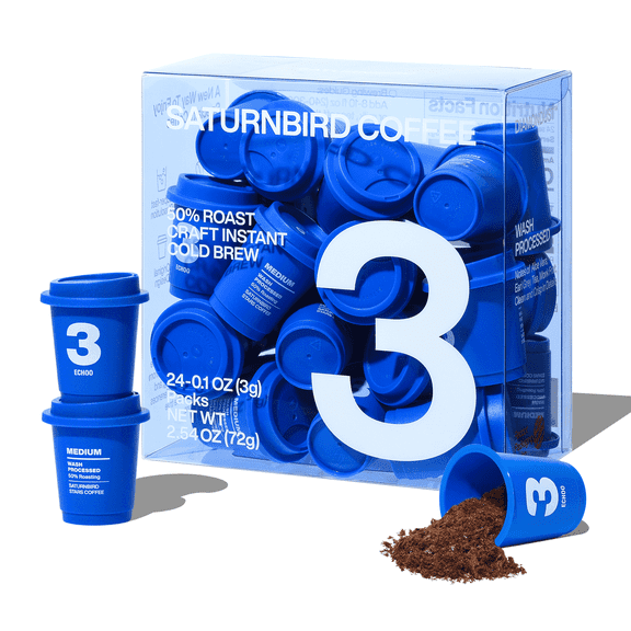 Saturnbird Specialty Instant Coffee 24 Cups, Cold Brew Freeze-Dried Coffee, 100% Arabica, Brew with Hot/Cold Water, No.3 Medium Roast