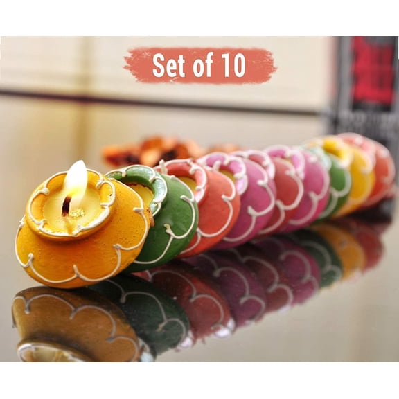 SATVIK 10 Pc Set Matki Clay Diya Diwali Wax Filled Dia for Puja Pooja Traditional Handmade Terracotta Earthen Vilakku Oil Lamp Diyas Natural Mitti Welcome Deepawali Decoration Indian Gift Items