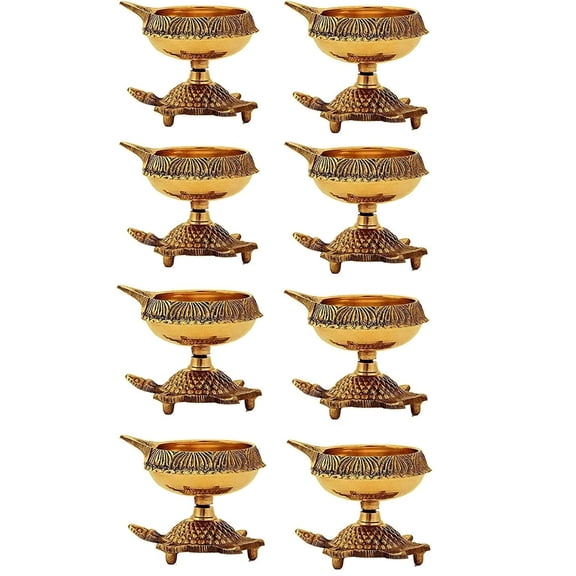 SATVIK Kuber Turtle Diya Set of 10 Handmade Brass Finish Oil Lamp for Diwali Pooja Home Temple and Festive Decor
