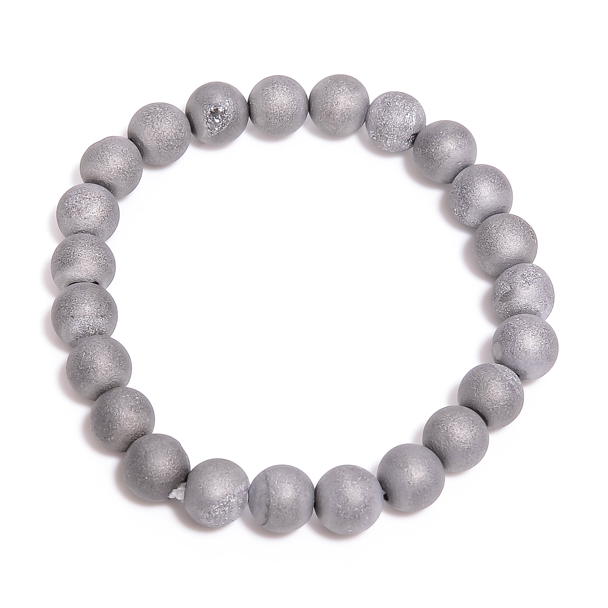 Natural Amethyst Bracelet With 8mm Round Beads & Angel Wing Charm - Elastic Strap, Stone Of Wisdom & Serenity - Approx. 18.5cm Length