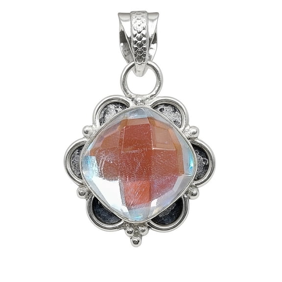 SATYAVIE JEWELLERY 925 Sterling Silve Mystic Topaz Handmade Pendant – Oxidized Finish Jewelry