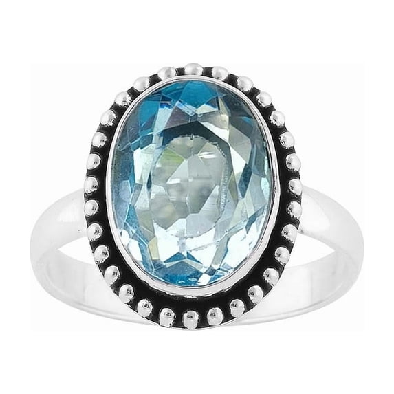 SATYAVIE JEWELLERY 925 Sterling Silver Blue Topaz Ring – Handmade Oval Cut Gemstone Ring, Elegant Silver Statement Jewelry for Women Ring Size US 5