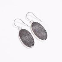 SATYAVIE JEWELLERY 925 Sterling Silver Dangle Earrings for Women, Natural Black Coral Gemstone Earrings, Handmade Earrings Drop Earrings
