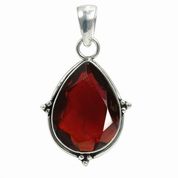 SATYAVIE JEWELLERY 925 Sterling Silver Garnet Gemstone Pendant – Handmade Sterling Silver Pendant for Women – Vintage Style Jewelry