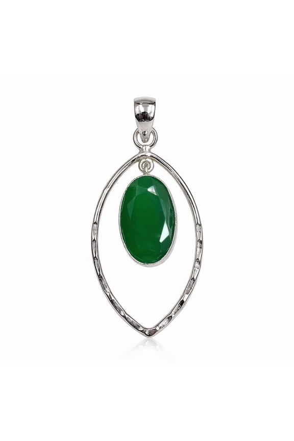 925 Sterling Silver Green Onyx Pendant for Women | Vintage Open Frame Drop Pendant | July Birthstone | Handcrafted Statement Jewelry Gift for Birthday