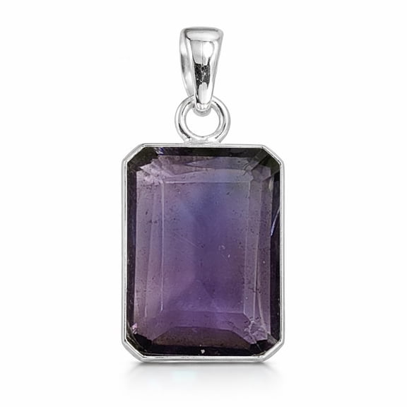 SATYAVIE JEWELLERY 925 Sterling Silver Handmade Amethyst Gemstone Rectangular Pendant