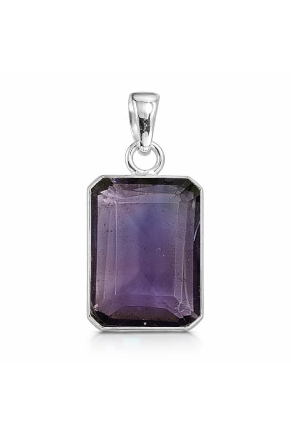 925 Sterling Silver Handmade Amethyst Gemstone Rectangular Pendant