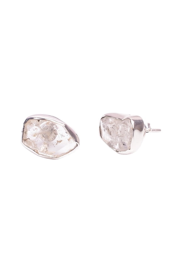 925 Sterling Silver Herkimer Diamond Stud Earrings, Natural Raw Gemstone Earrings, Handmade Stud Earrings for Women Daily Wear & Birthday, Valentine's Day, Anniversary Gift