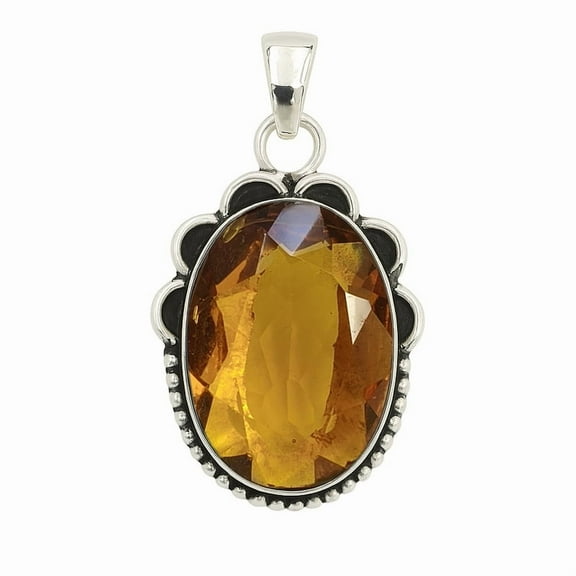 SATYAVIE JEWELLERY 925 Sterling Silver Honey Quartz Pendant – Oxidized Handmade Pendant for Women – Vintage Timeless Jewelry