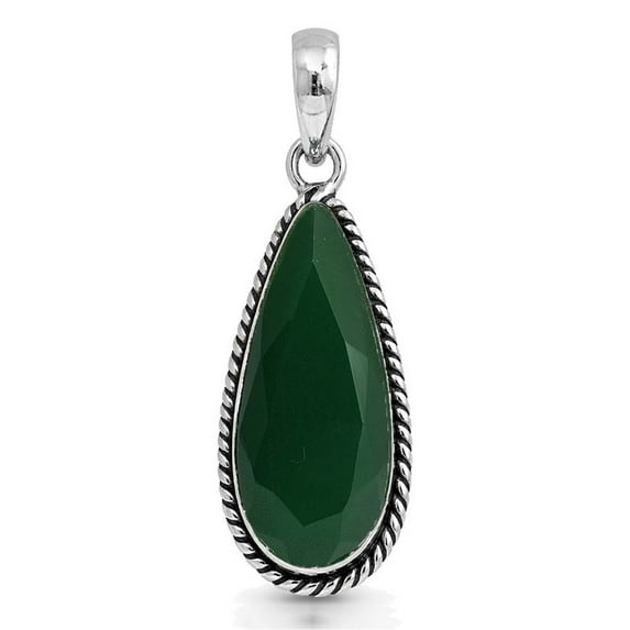 SATYAVIE JEWELLERY 925 Sterling Silver Natural Green Onyx Gemstone Pendant for Women – Silver Oxidized Pendant– Handmade Vintage Green Gemstone Jewelry
