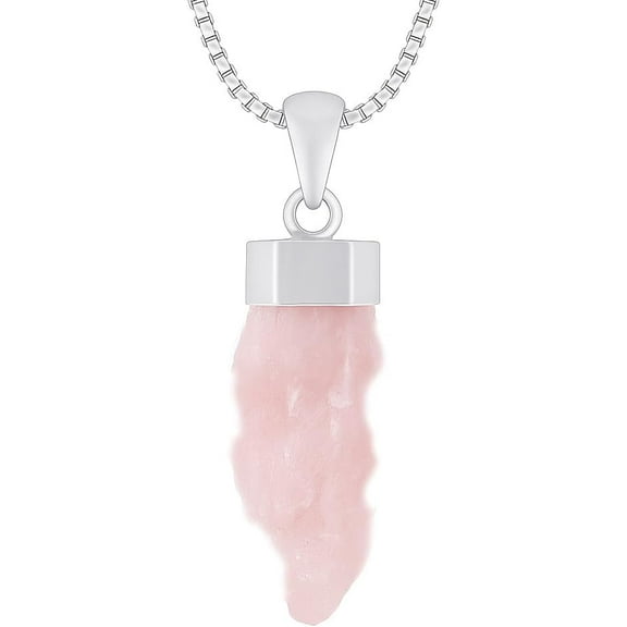 SATYAVIE JEWELLERY 925 Sterling Silver Pencil Pendant for Women, Handamde Silver Rose Quartz Raw Gemstone Pendant, Elegant & Durable Design, Jewellery Gift for Her, 18" Box Chain