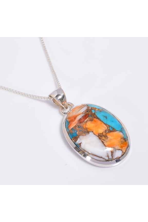 925 Sterling Silver Pendant Necklace for Women, Oyster Turquoise Gemstone Pendant Neckalce Handmade Jewelry 18" Box Chain