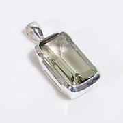 SATYAVIE JEWELLERY 925 Sterling Silver Pendant for Women Rectangle Cut Greem Amethyst Gemstone Large Pendant