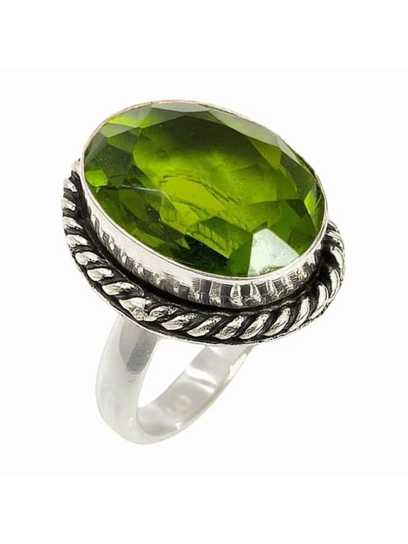 925 Sterling Silver Peridot Ring, Handmade Green Oval Cut Gemstone Jewelry, August Birthstone Ring, Bold Statement Ring Gift for Women Size US 7.5