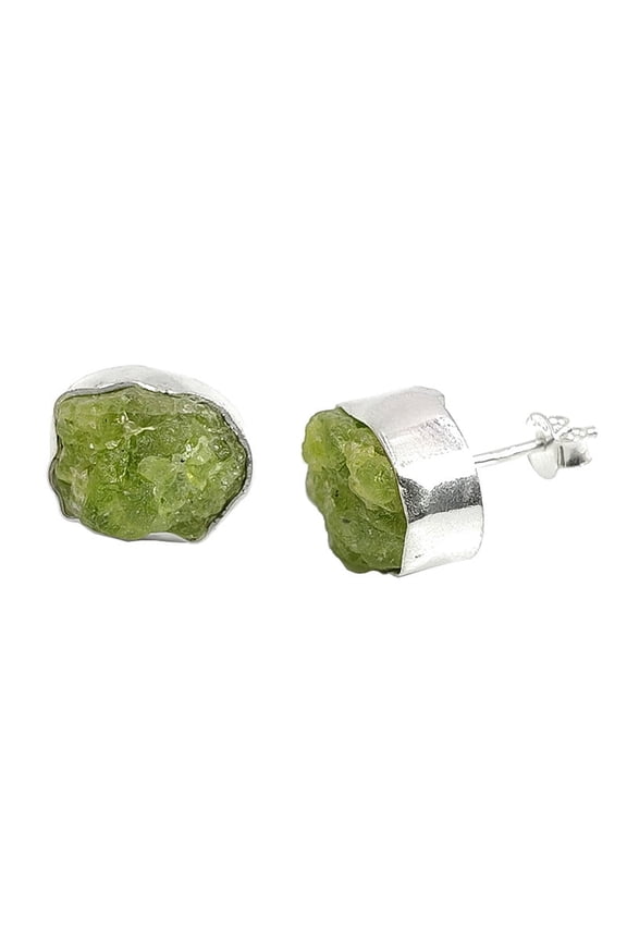 925 Sterling Silver Peridot Stud Earrings, Natural Raw Gemstone Earrings, August Birthstone Handmade Stud Earrings for Women Daily Wear, Birthday Valentine's Day Anniversary Gift