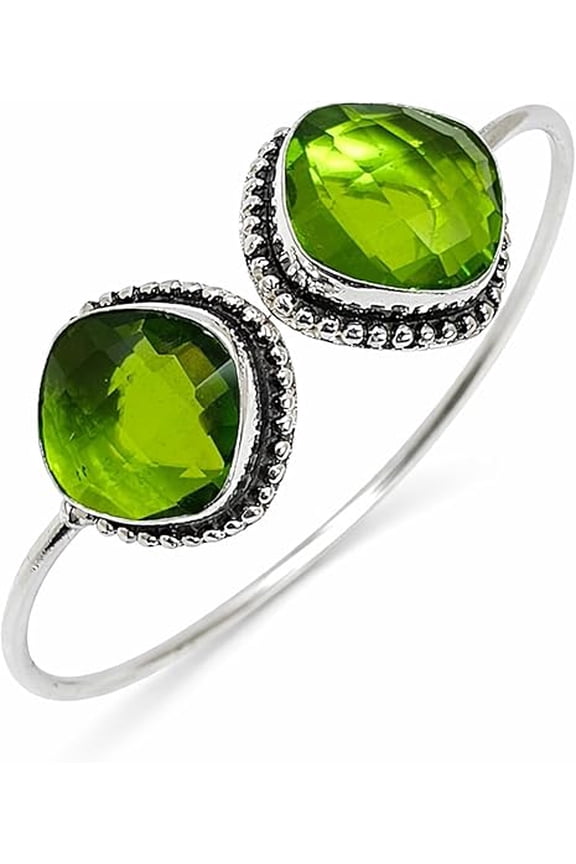 925 Sterling Silver Plated Peridot Cuff Bangle – Adjustable Women’s Bangle – Classic Everyday Jewelry August Birthstone Gift for Women Anniversary, Birthday