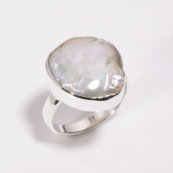 SATYAVIE JEWELLERY 925 Sterling Silver Ring for Women, Handmade Silver Pearl Ring Size US 5, Silver Pearl Ring